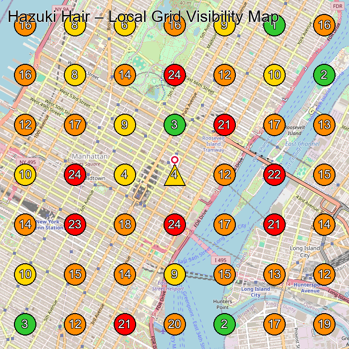 Hazuki Hair Hair Salon GeoGrid ranking map for New York NY